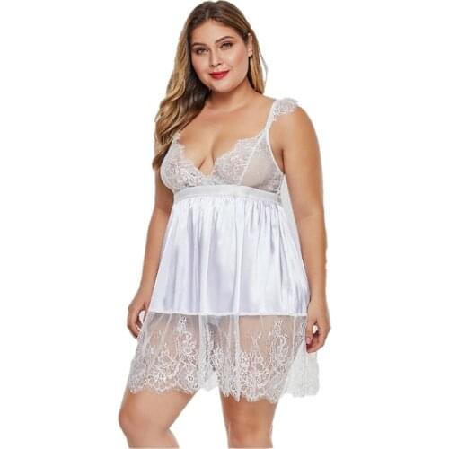 Plus Size 5XXL Night Dress Sexy Lace Sleep Wear Lingerie Porno Deep V Nightgown Sleepwear Silk Womens Clothing Honeymoon Dress