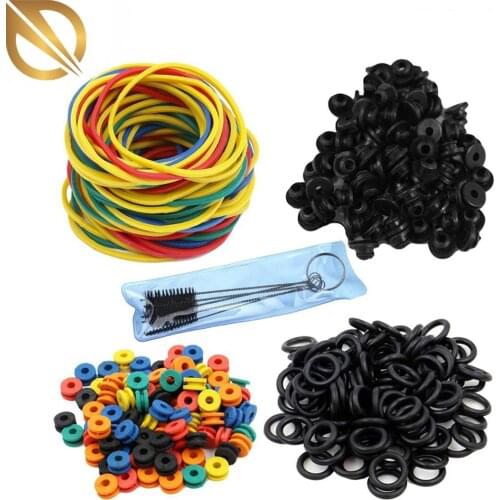 Tattoo Machine Parts 100pcs Tattoo Rubber Bands 100pcs Tattoo O-rings 100pcs Tattoo Grommets 100pcs Tattoo Nipples 1 set Brush