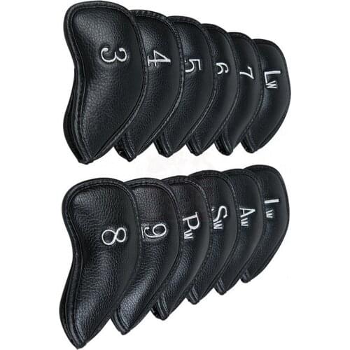 12pcs/Set Black Golf Headcovers Set Waterproof Synthetic Leather with Number Embroidered Fit For Golf Equipment Accessories