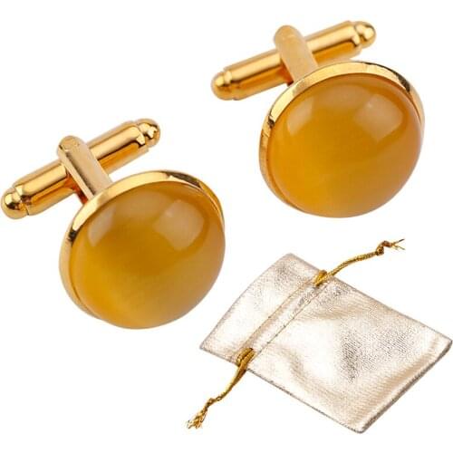 2pcs Metal Gold Cat 's Eye Stone Cufflinks Mens Shirts Cufflinks Groom Wedding Business Shirt