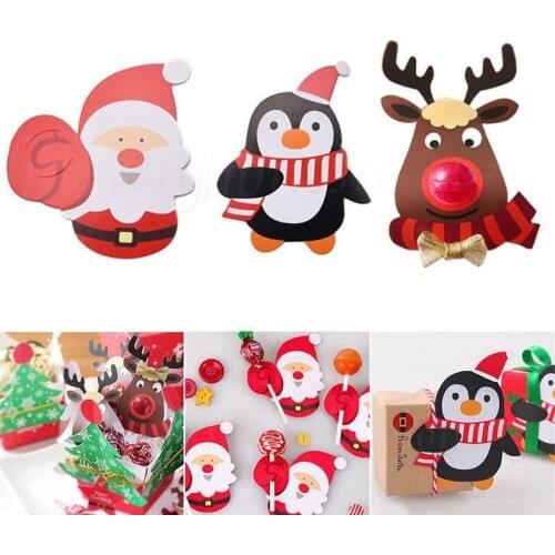 25pcs Christmas Paper Chocolate Lollipop Sticks Cake Pops Xmas Decor Party School Supplies Stationery Christmas Stickers Gifts