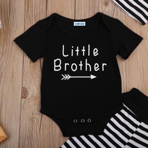 2018 Brand New Newborn Toddler Infant Baby Boy Brother Romper Short Sleeve Top Striped Pants Hat 3Pcs Set Clothes Outfits