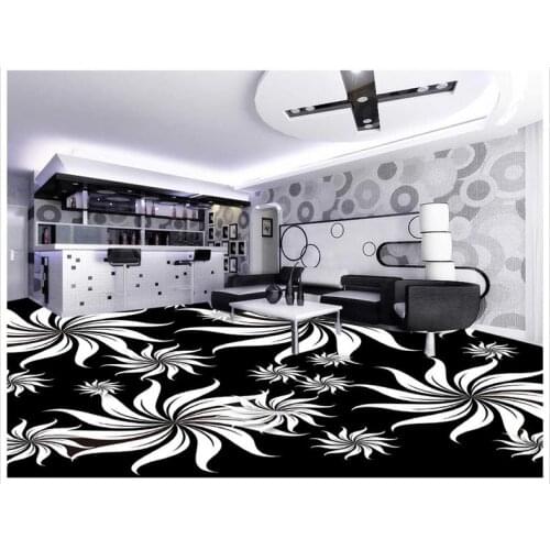 Floor wallpaper 3d for bathrooms self-adhesive 3D floor PVC waterproof floor Black and white artistic pattern