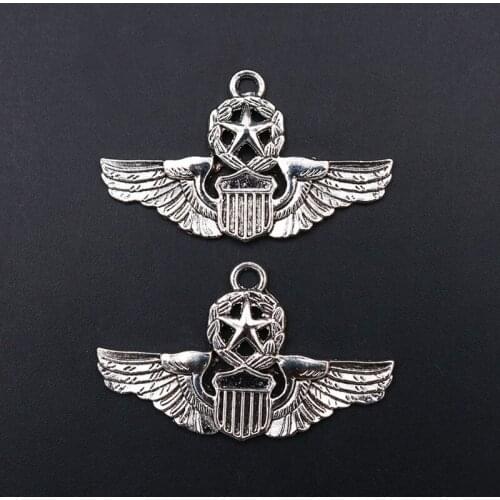 4pcs Silver Color Double Wing & Pentagram Charm Badge Alloy Pendants Vintage Necklace Bracelet DIY Metal Jewelry Handmade A1941