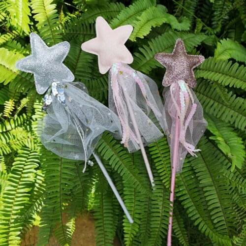 5pcs Carnival Cute Star Shape Mesh Fairy Wand Magic Stick Girl Performance Costume Props Cosplay Party Princess Christmas