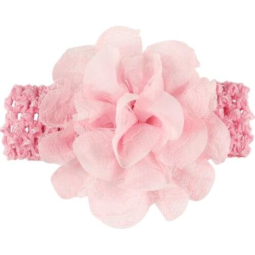 Nishine 5PCS Baby Girls Lace Chiffon Rose Flower Headband with Elastic Crochet Wide Hair Bands Newborn Infant Hair Accessories