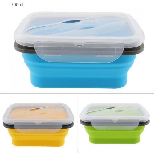 700ML Portable Silicone Scalable Folding Lunchbox Bento Box with Thickening Card Buckle and Spoon Fork for - 40~230 Centigrade