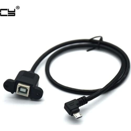 90 Degree Left & Right Angled Micro USB 5pin Male to USB B Female Panel Mount Type Cable 50cm with Screws