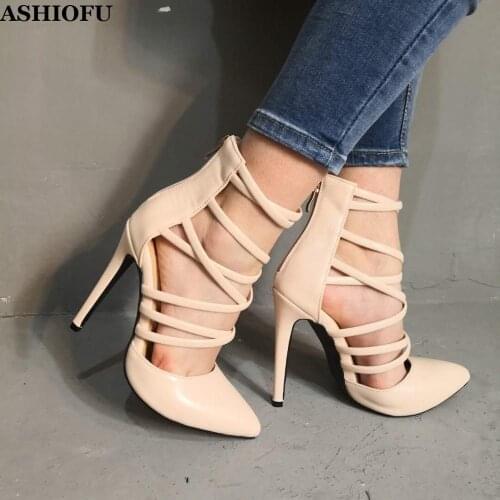 ASHIOFU New Ladies High Heel Pumps Cross-straps Party Office Shoes Stiletto Sexy Club Dress Evening Fashion Court Shoes