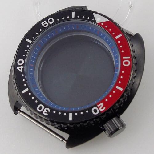 Tandorio Black PVD Plated Automatic Brushed Watch Case fit NH35A NH36A Movement Chapter Ring Screwdown Crown Flat Sapphire Glass