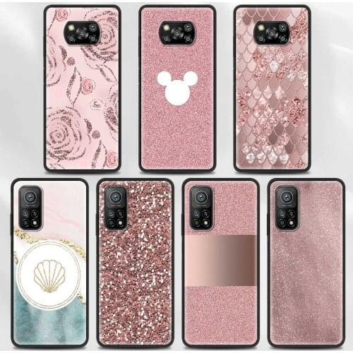 Case For Xiaomi Poco F3 M3 X3 NFC F1 Shell SmartCase for Mi Note 10 Pro Lite Cover Guscio Fundas Rose Pink Pattern Bling