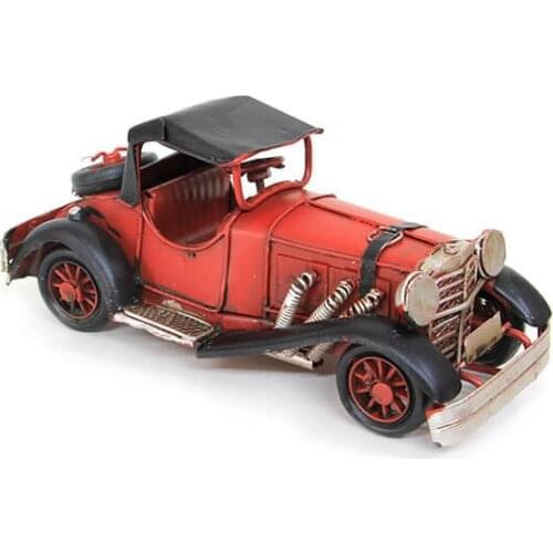 Decorative Metal Red Retro Car -Trinket, Miniature, Gift, Nostalgic, Vintage, Handmade, hand Painted, Quality Durable