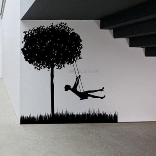 Girl On A Swing Nature Tree Decor Nursery Baby Room Home Decal Removable Vinyl Wall Sticker Mural BD338