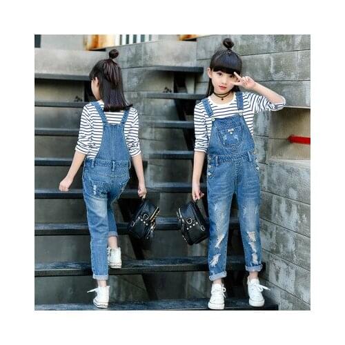 Girls Denim Overalls 2021 Autumn New Baby Girls Korean Overalls Denim Trousers Baby Girl Clothes Kids Suspender Trousers Jeans