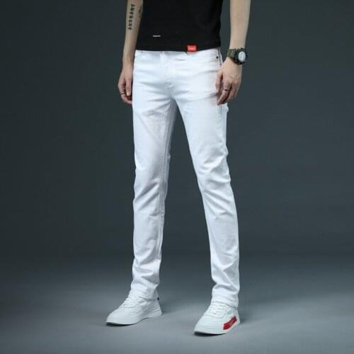 Classic Style Mens Regular Fit White Jeans Business Smart Fashion Denim Advanced Stretch Cotton Trousers Male Brand Pants