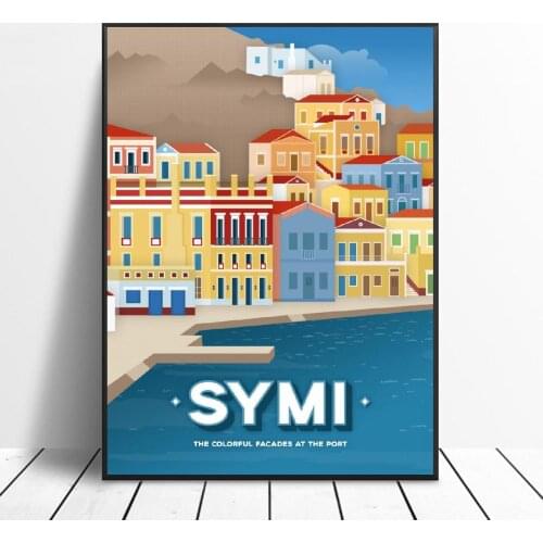 Symi The Port Canvas Travel poster Wall Art Pictures for Living Room Home Decor No Frame