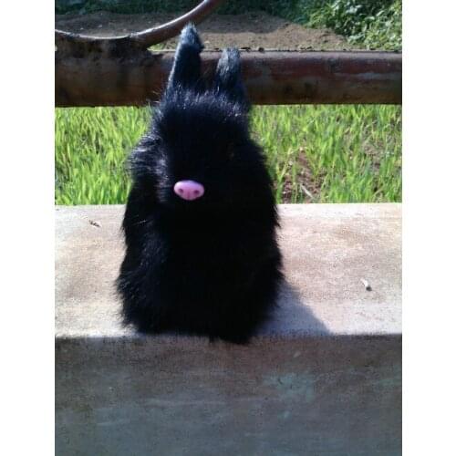 Simulation rabbit 14x10cm Handmade craft model,polyethylene&furs black rabbit toy prop.home decoration Xmas gift w4143