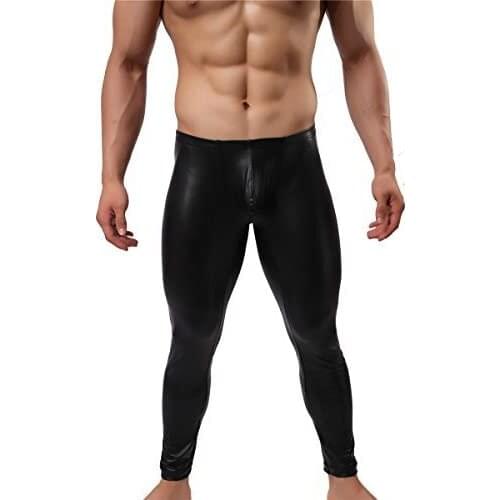Leather pants Mens long pants bag PU club dance pants muscle tight