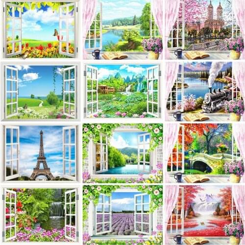 Square/Round Diamond Painting Window Bead Picture Kits Diamond Embroidery Landscape Cross Stitch Handmade Art Gift Home Decor