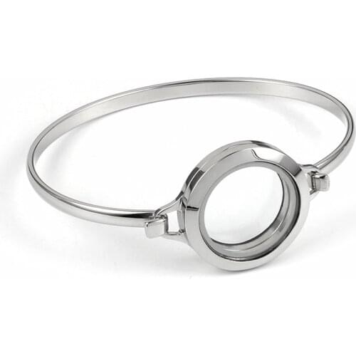 URSJEWELRY New Arrival 316L Stainless Steel 25mm Magnetic Silver Color Floating Lockets Living Memory Locket Bracelet Bangles