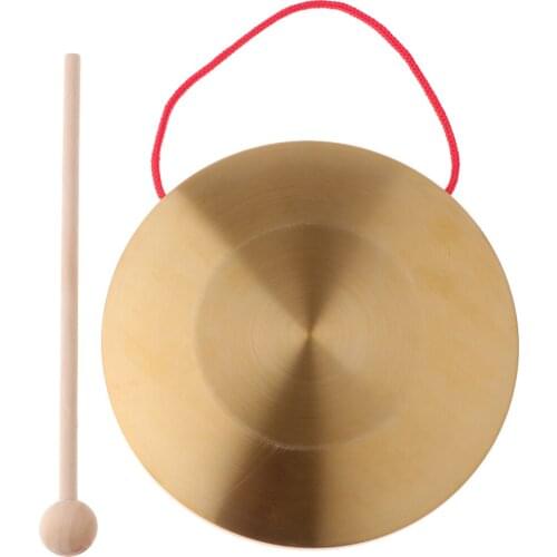 Metal Hand Gong Traditional Instrument Cymbal with Round Play Hammer Kids Educational Toys 18cm Diameter