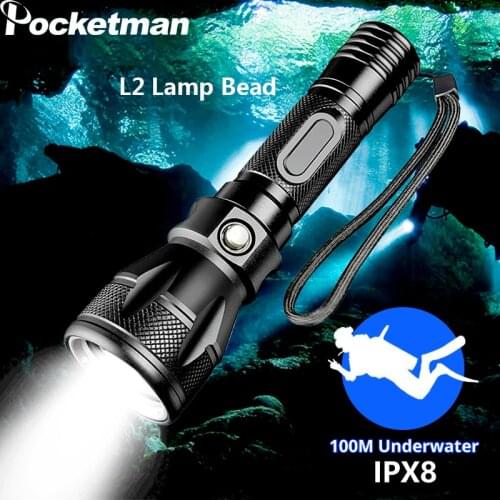 Powerful T6/L2 Professional Diving Flashlight Torch IPX8 Waterproof Diving Torch Super Bright 18650 Lantern Underwater 100M