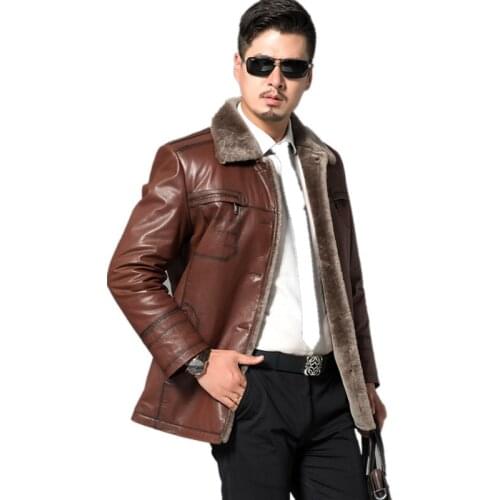 Genunie Mens Jackets Red Brown 2020 Winter Leather Mens Parka Goat Skin Man Jacket Coat Plus Size FYY589