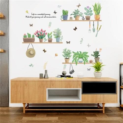 Green Leaves Cactus Wall Stickers For Bedroom Living Room Dining Kitchen Kids DIY Wall Decals Door Murals