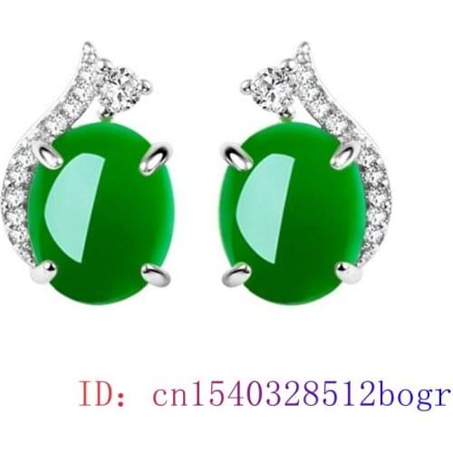 Jade Ear studs Amulet Chalcedony Women Natural Fashion 925 Silver Gifts Earring Green Jewelry