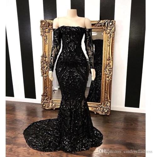 New Hot Sale Black Long Evening Dresses Sequins Mermaid Formal Prom Dresses Party Gown Robe De Soiree Plus Size Prom Gowns
