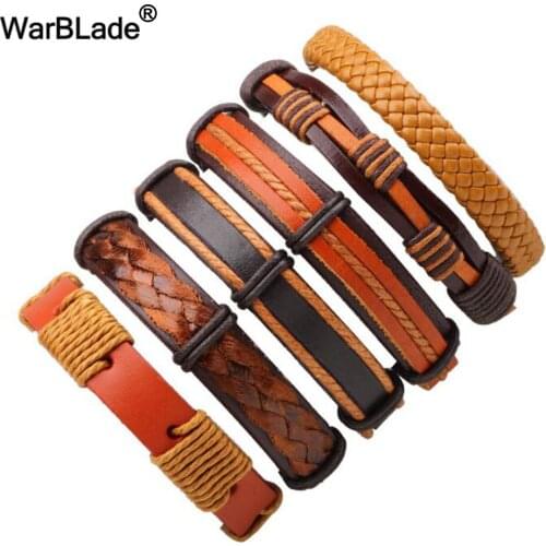 Drop shipping 3-6PCs/set Genuine Leather Bracelet Men Multilayer Braid Wrap Bracelets & Bangles Punk Wristband for Women Jewelry
