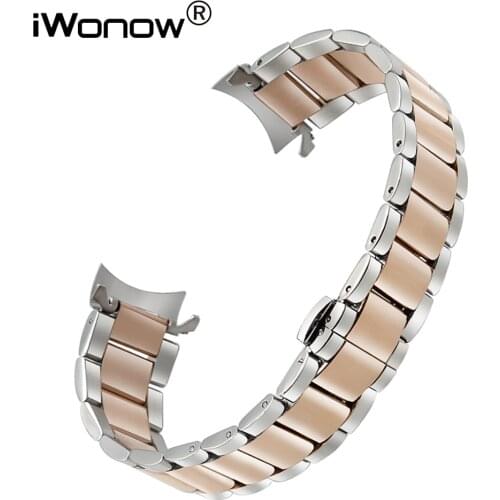 Curved End Stainless Steel Watchband + Tool for Citizen Seiko Casio Hamilton Watch Band Butterfly Buckle Wrist Strap 18 20 22mm