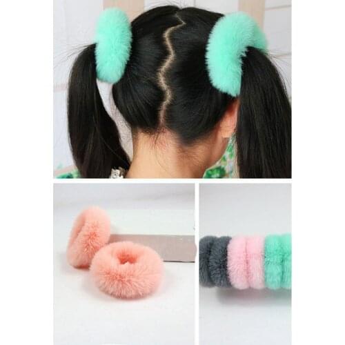 Fashion Girls Elastic Faux Rabbit Fur Scrunchie Hair Rope Ponytail Holder Elastic Plush Hair Ring Hair Accessories FJ3353