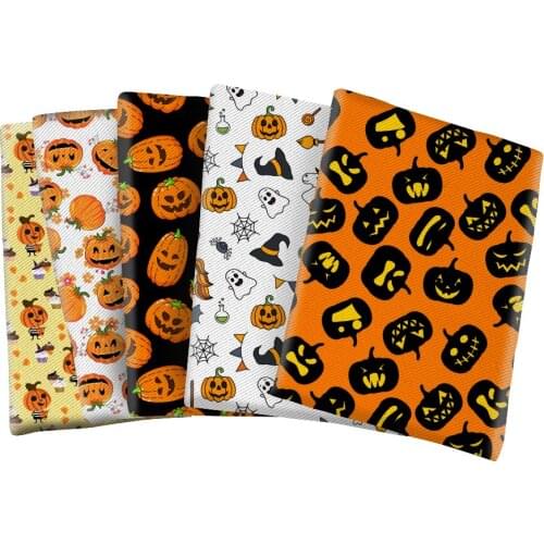 Halloween Day Printed Character Twill Polyester Cotton Fabric Pumpkin for DIY Hair Bow Scarf Home Textiles Materials 50*145cm