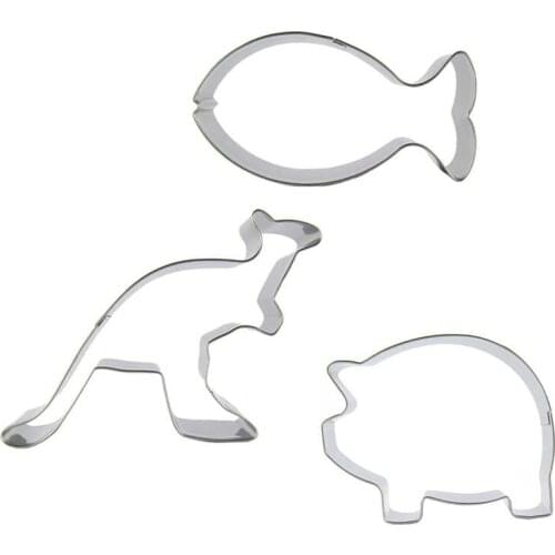 Mackerel, Kangaroo, Fat Pig shaped 3 piece biscuit cutting molds, baking tools, cake decorating soft candy tools