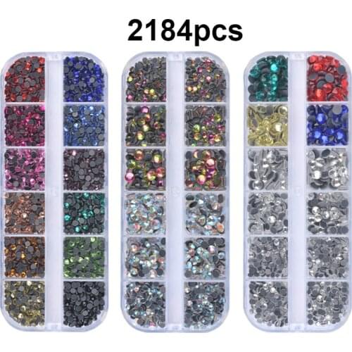 DMC Super Bright Glass Strass Iron On Hotfix Rhinestones For Fabric garment/Nail Art clothes Mixed Size 12 Grid 2100pcs
