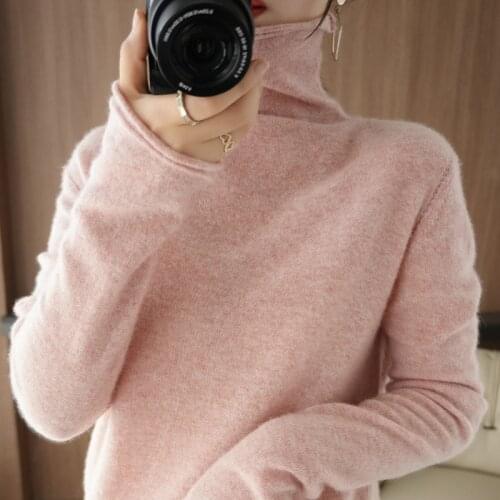 Hot sale 8 color ladies high neck 100% wool sweater pure color knitted long sleeve slim pullover autumn cashmere sweater Regular