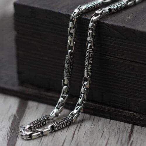 Thai silver jewelry making men rough old words six Vintage Chain Necklace 925 sterling silver jewelry