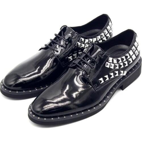 High top formal shoes for men lace up rivet derby genuine leather black wedding men shoes business shoes