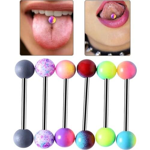 6PC Mixed Colors Piercing Body Jewelry Stainless Steel Ball Barbell Tongue Rings Piercing Ball Barbell Tongue 28*6*16mm