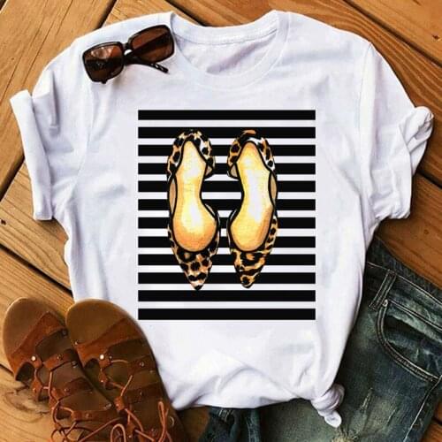 Summer Women T-shirt Graphic Tees Tops High Heels Print T Shirt for Women Funny White TShirt Casual Short Sleeve Camisetas Mujer