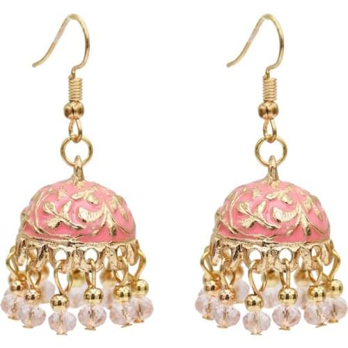 Egypt Thailand Gold Resin Beaded Statement Earrings for Women Boho Indian Jhumka Earring Carved Flower Wedding Party Jewelry
