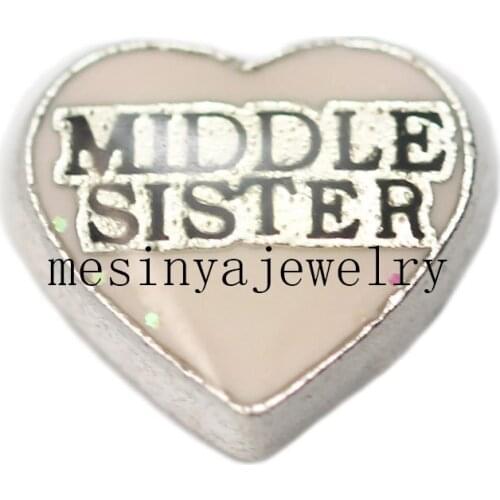 10pcs Pink Heart Shape Middle Sister Custom Floating Charms For Glass Locket