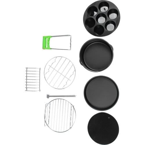 8Pcs 8 Inch Air Fryer Frying Cage Dish Baking Pan Rack Pizza Tray Pot Accessories Fit For 5.2~5.8Qt