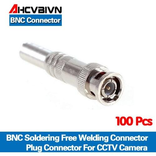 AHCVBIVN 100pcs/lot BNC Male Connector for RG-59 Coaxical Cable, Brass End, Crimp, Cable Screwing, CCTV Camera BNC connector