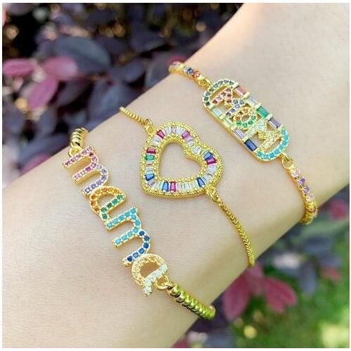 Mama heart multicolor crystal micro pave cz zircon cubic zirconia Bracelet Adjustable silicone Snake Chain Jewelry etg2d