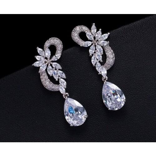Brand Luxury Cubic Zircon Drop Stones Long Royal Blue Earrings For Women