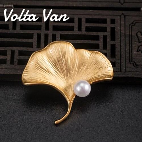 Volta Van 925 Sterling Silver Brooches Freshwater Pearls Vintage Pins 2021 New Elegant Fine Jewelry Ginkgo Biloba Design Brooch