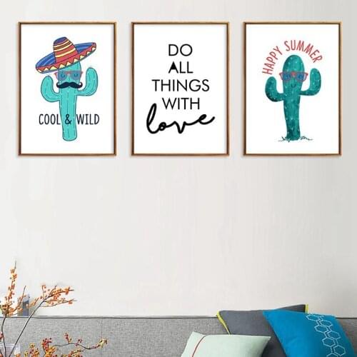 Letter Cactus Canvas Painting Wall Art Posters And Prints Nordic Poster Watercolor Wall Pictures For Living Room Decor