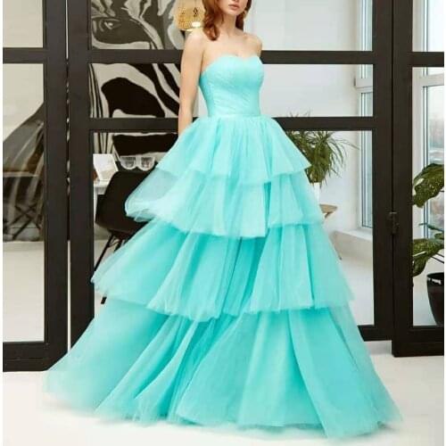 Long A-Line Tiered Strapless Evening Dresses Floor Length Corset Back Formal Party Dresses for Women